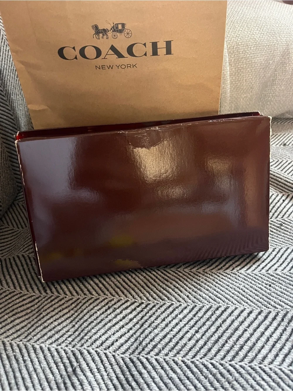 COACH Brown Gift Box, Bag & Orange Ribbon